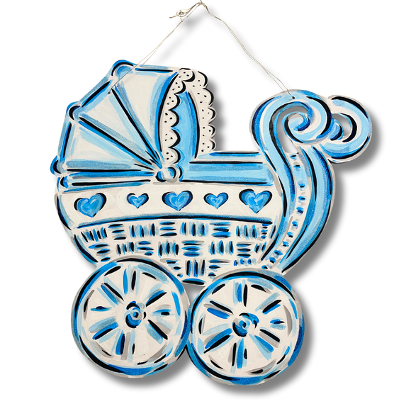 Blue Baby Carriage Door Hanger